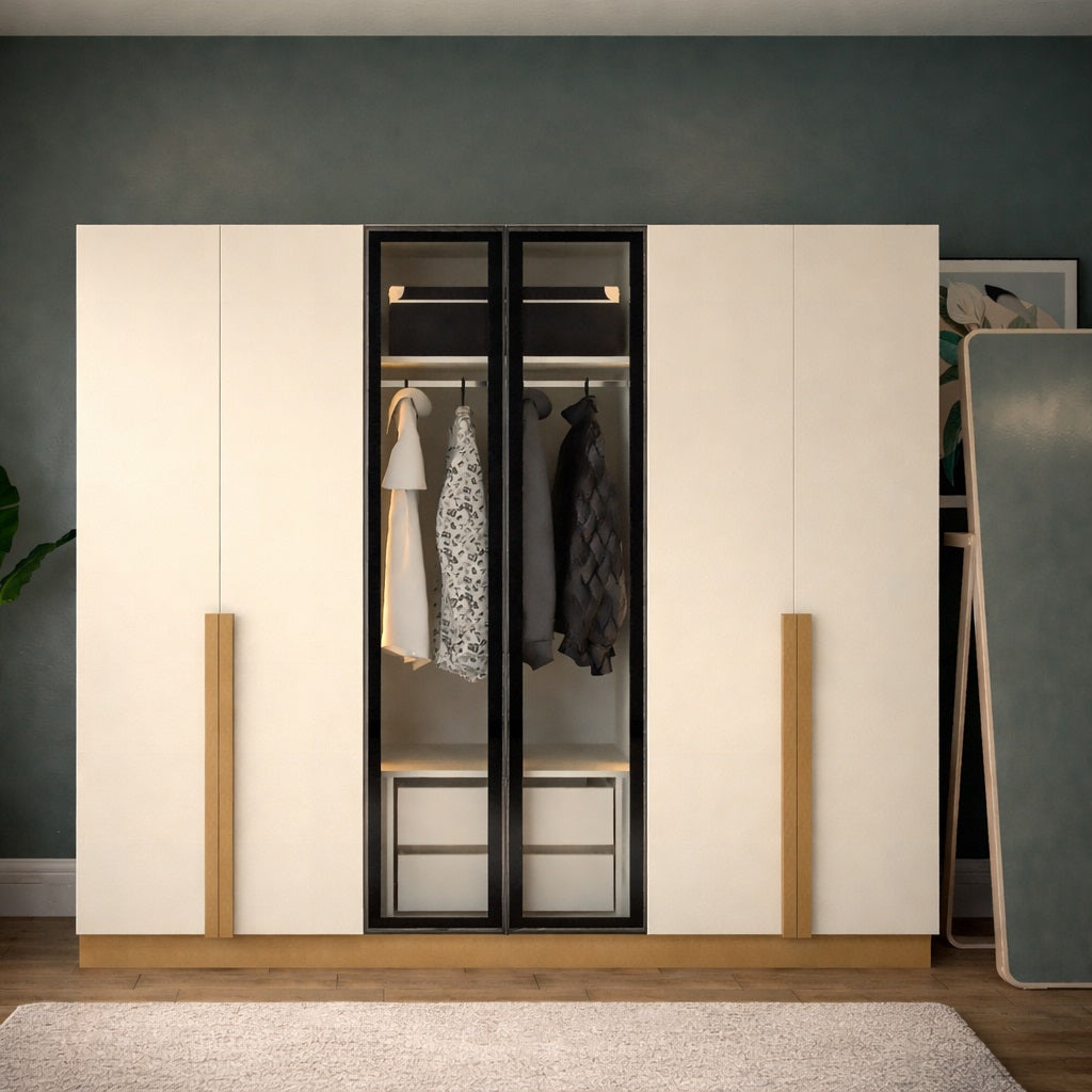 6 Door Wardrobe with Glass Doors & LED Lighting