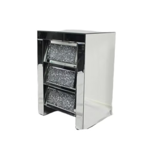 Roma Mirrored Bedside table of 3 Drawer Crushed Diamond