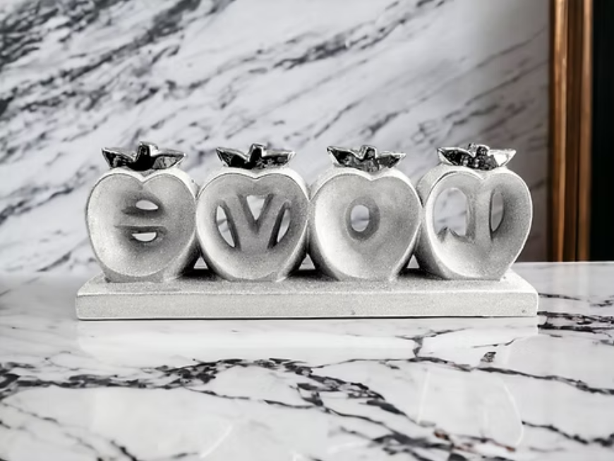 LOVE Apples silver with Bling diamond decoration ornament in gift box