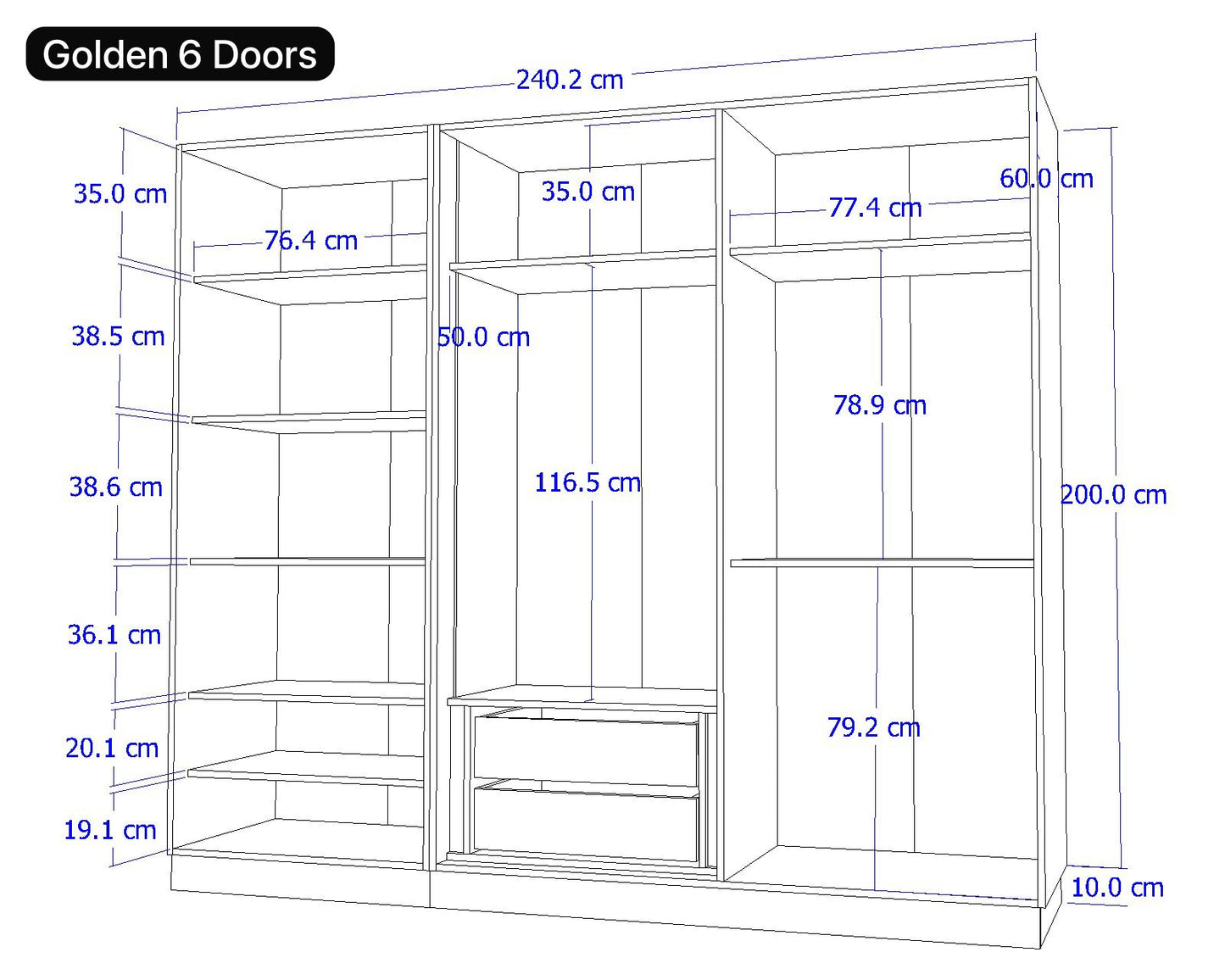 Cream Golden 6 Doors Wardrobe