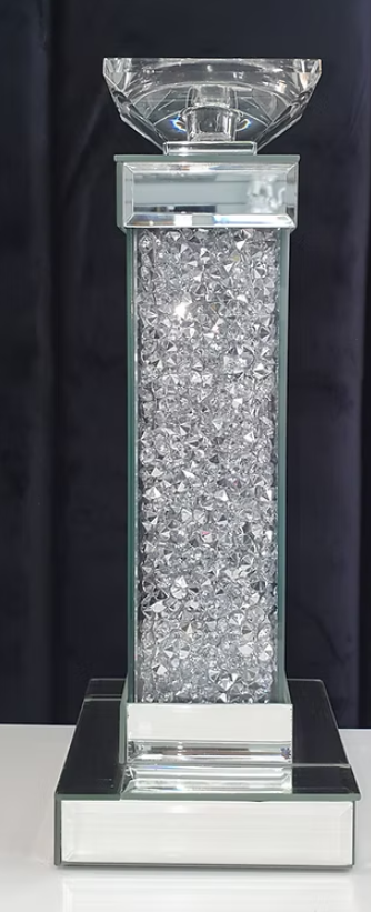 Single Candle holder in mirrored crushed diamond