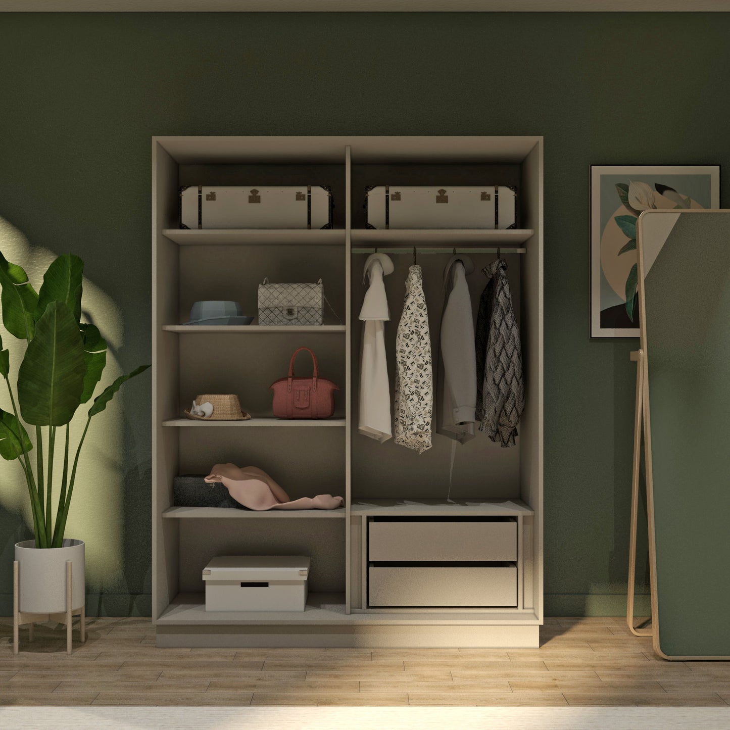 Grey Elegant 2 Doors Wardrobe