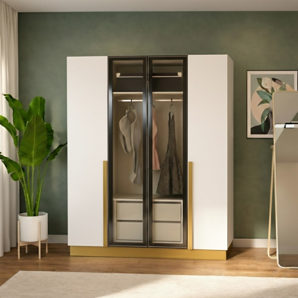 White Golden 4 Doors Wardrobe