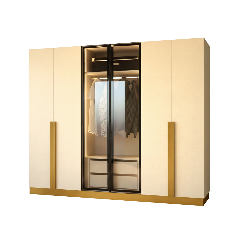 Cream Golden 6 Doors Wardrobe