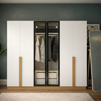Golden 6 Door Wardrobe with 2 Glass Doors & LED Lighting – Luxury Storage 240cm