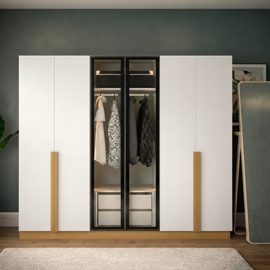 White Golden 6 Doors Wardrobe