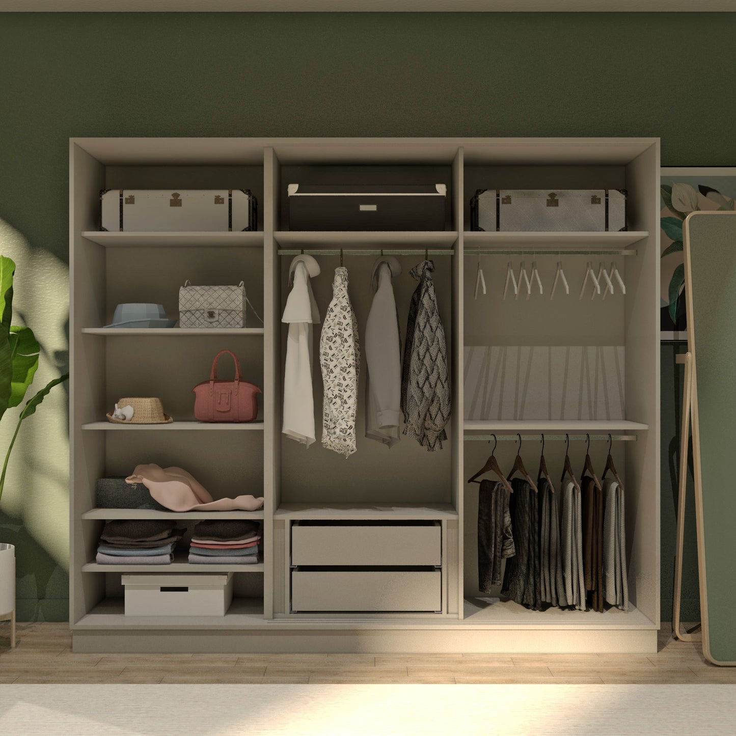 Grey Elegant 3 Doors Wardrobe