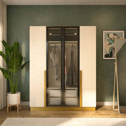 4 Door Wardrobe with Gold Detail