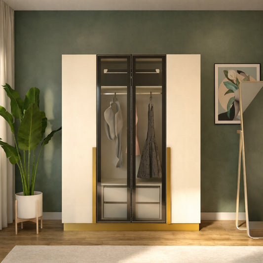 Cream Golden 4 Doors Wardrobe