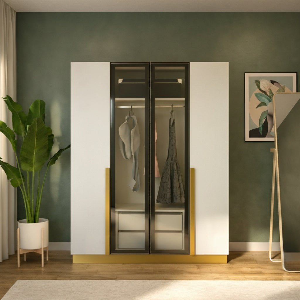 White Golden 4 Doors Wardrobe