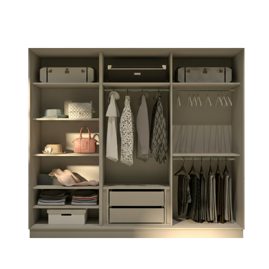 Grey Elegant 3 Doors Wardrobe