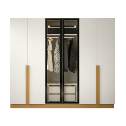 Golden 6 Door Wardrobe with 2 Glass Doors & LED Lighting – Luxury Storage 240cm