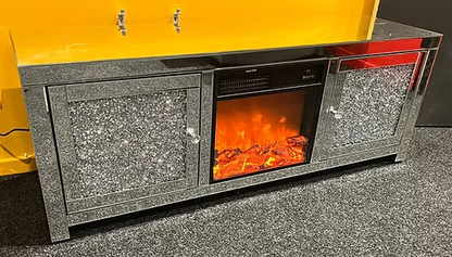 TV Unit Mirrored crush diamond With Fireplace Heater