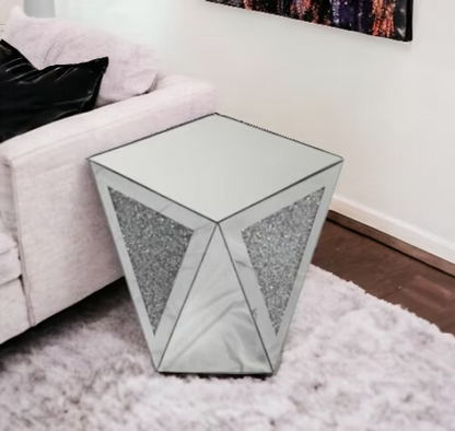Mirrored Crush Diamond Pedestal Stand end table