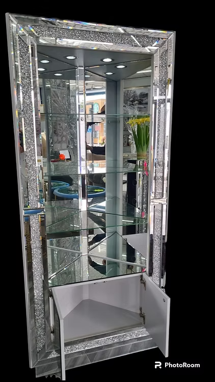 Corner Large Crush Diamond Display Cabinet