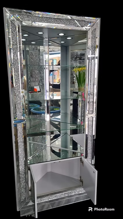 Corner Large Crush Diamond Display Cabinet