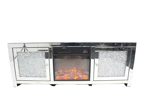 TV Unit Mirrored crush diamond With Fireplace Heater