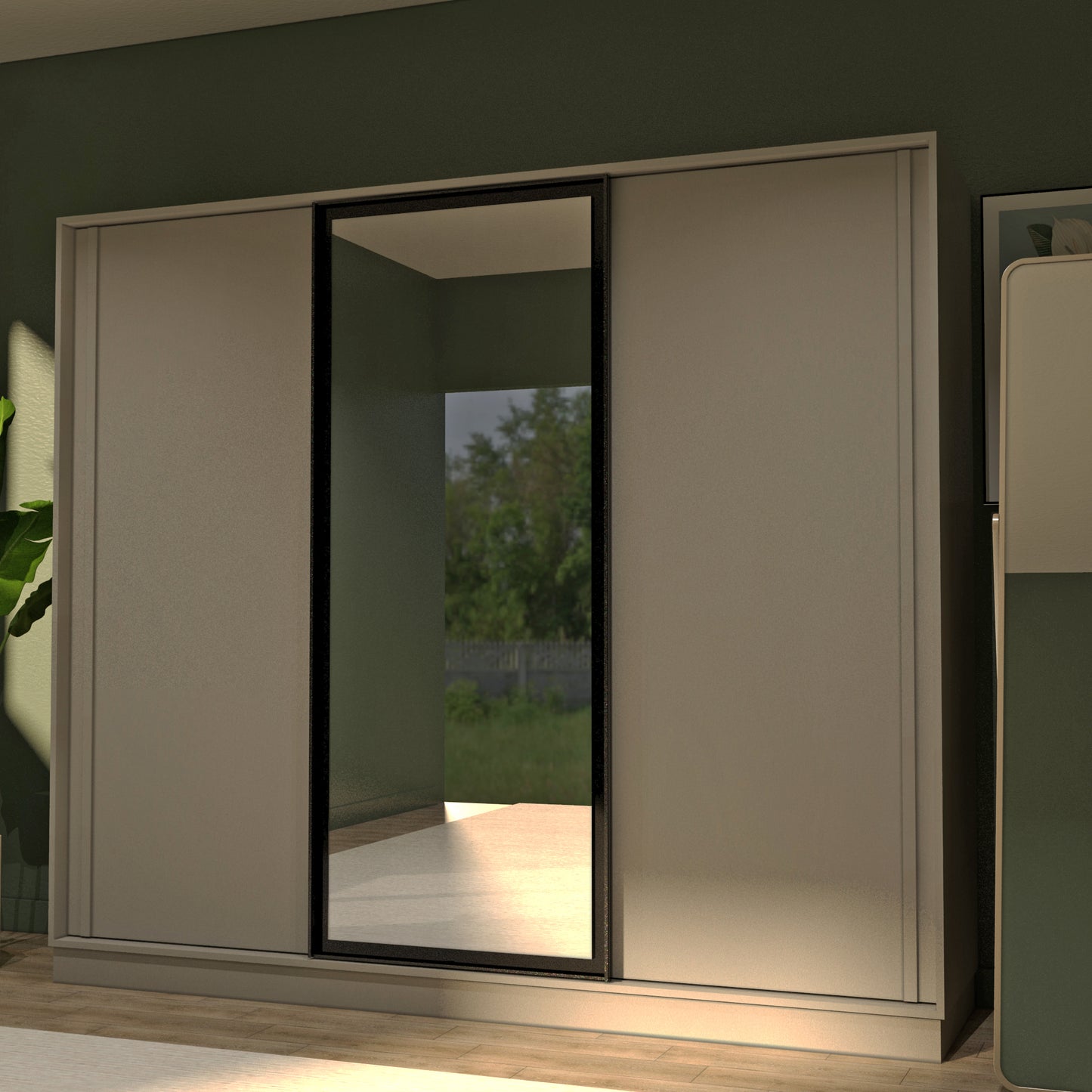 Grey Elegant 3 Doors Wardrobe