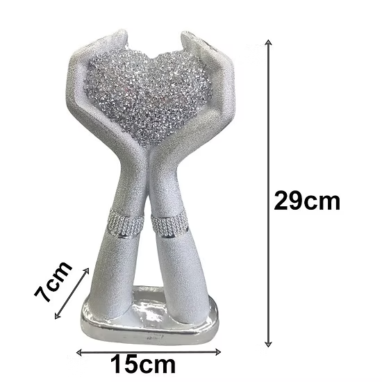 Silver Crushed Diamond Crystal Heart In Hand Ornament