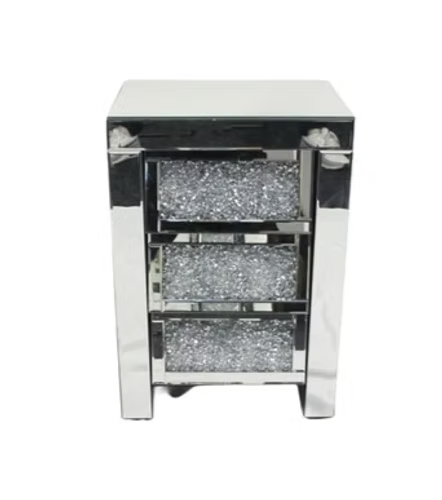 Roma Mirrored Bedside table of 3 Drawer Crushed Diamond