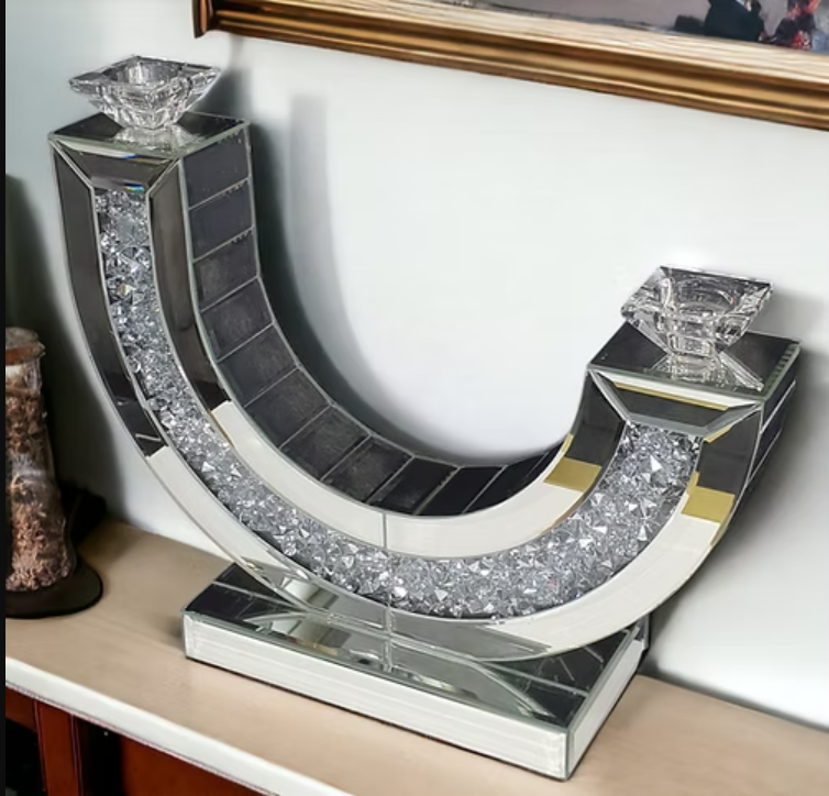Duo candle holder U- Shape In Mirrored crushed diamond