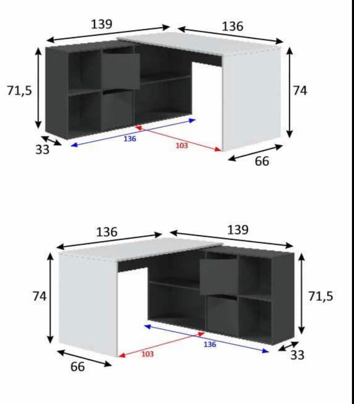 Mulberry White and Grey Reversible Corner/Straight Desk
