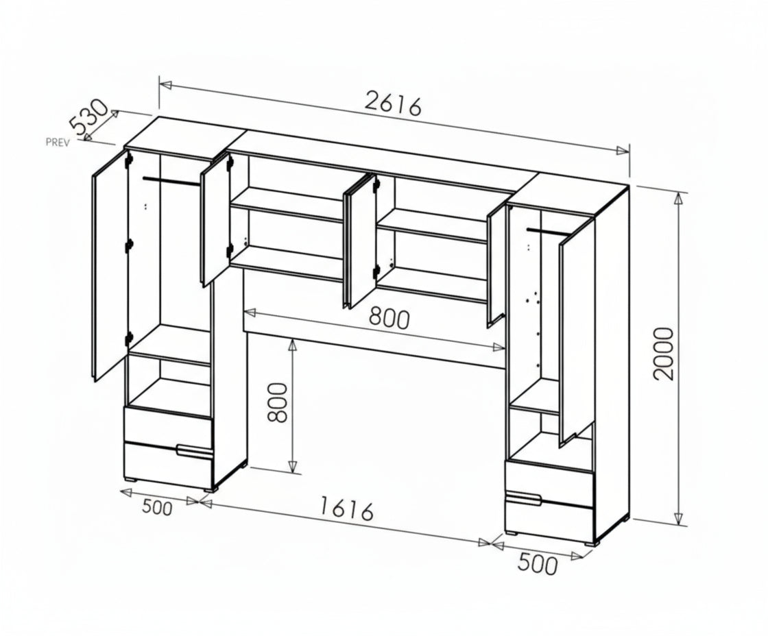 Slat Effect Oak & Grey Overbed Unit
