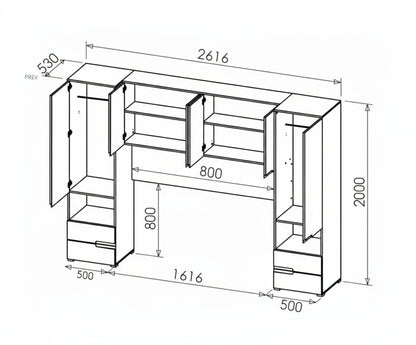 Slat Effect Oak & Grey Overbed Unit