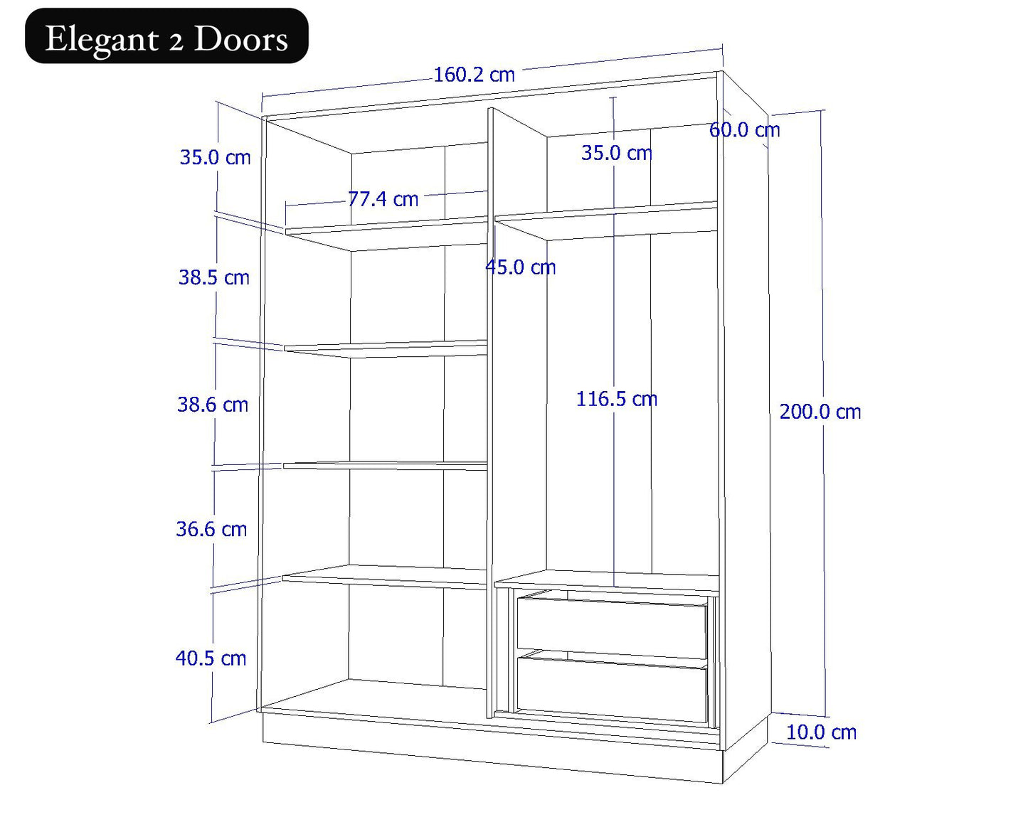 Grey Elegant 2 Doors Wardrobe