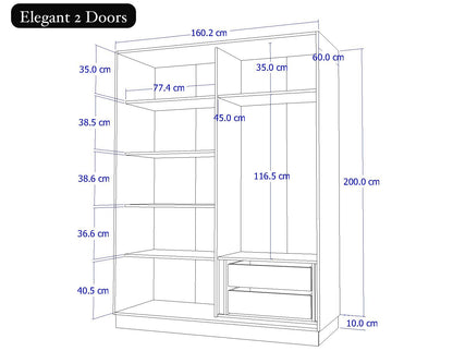 Grey Elegant 2 Doors Wardrobe